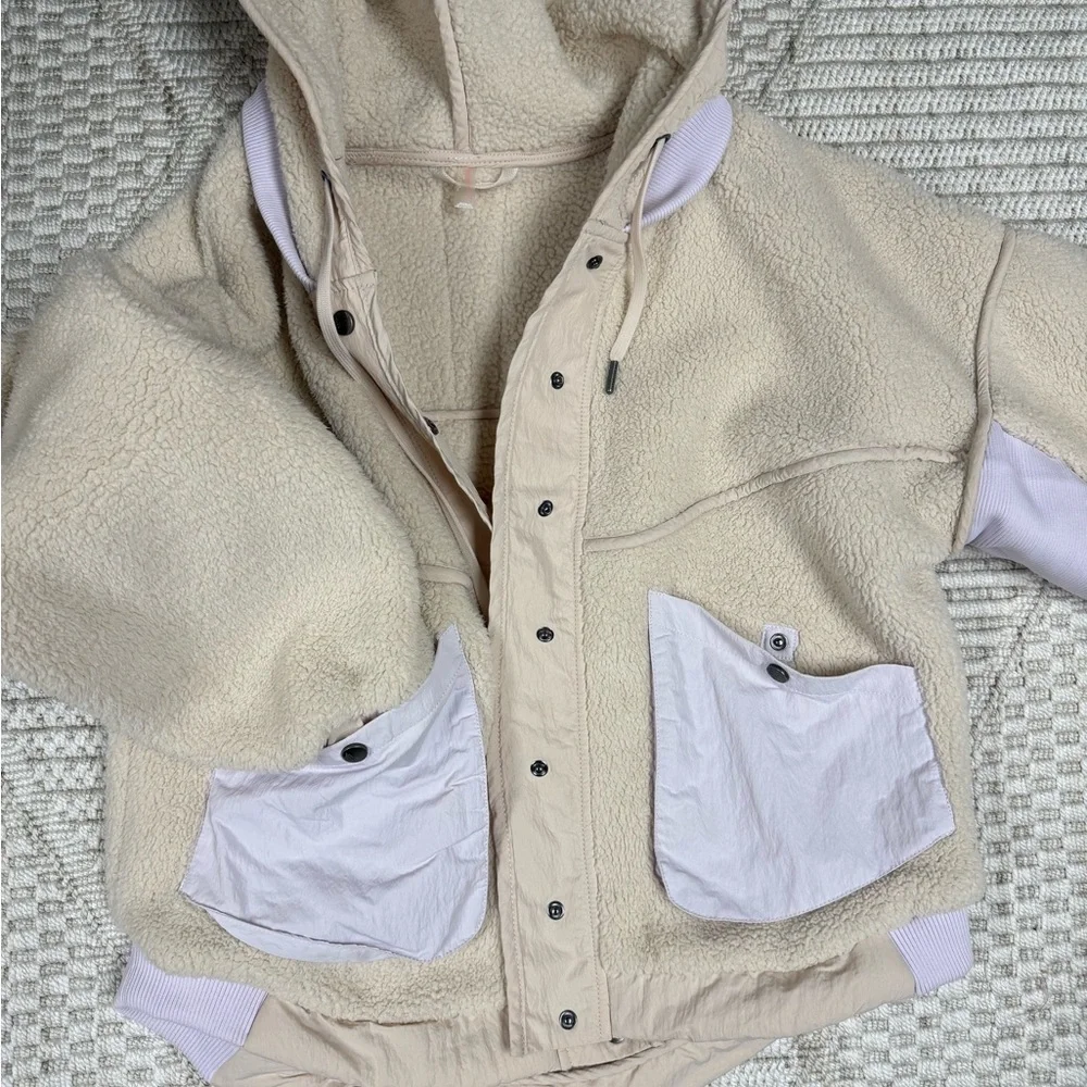 Free People movement Mountain High hoodie lilac beige fleece small - Picture 2 of 5